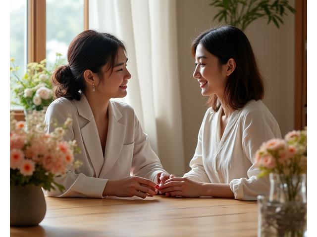 お客様とフローラルコンサルタントが和やかな雰囲気でカウンセリングを受けている様子