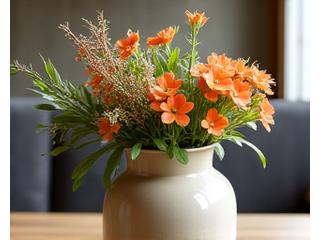瑞々しい新緑と季節の野花が活けられた日本の花瓶