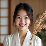 ラスティックスタイル専門フラワーデザイナーのAYAKAが、自然素材を手に微笑むポートレート