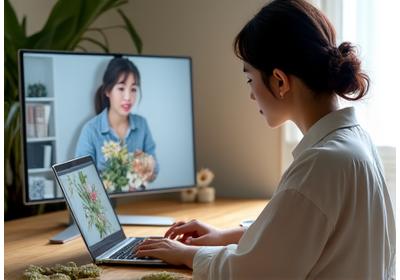 オンラインでライブワークショップに参加し、講師に質問している生徒の様子