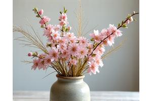 桜の枝と野草を使った春の新緑アレンジメント