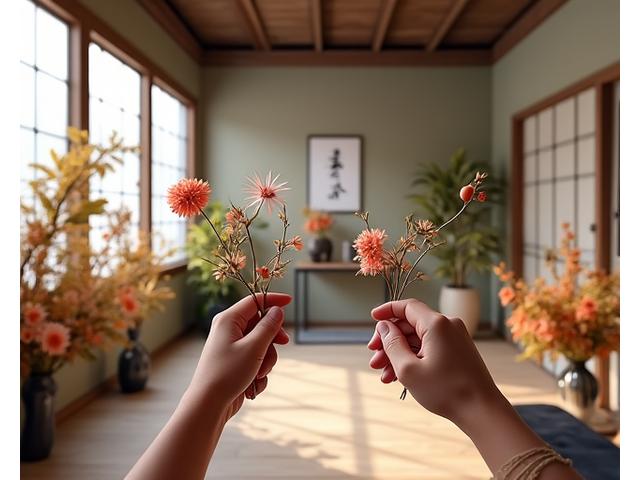 バーチャルスタジオで花材を操作するユーザーの視点