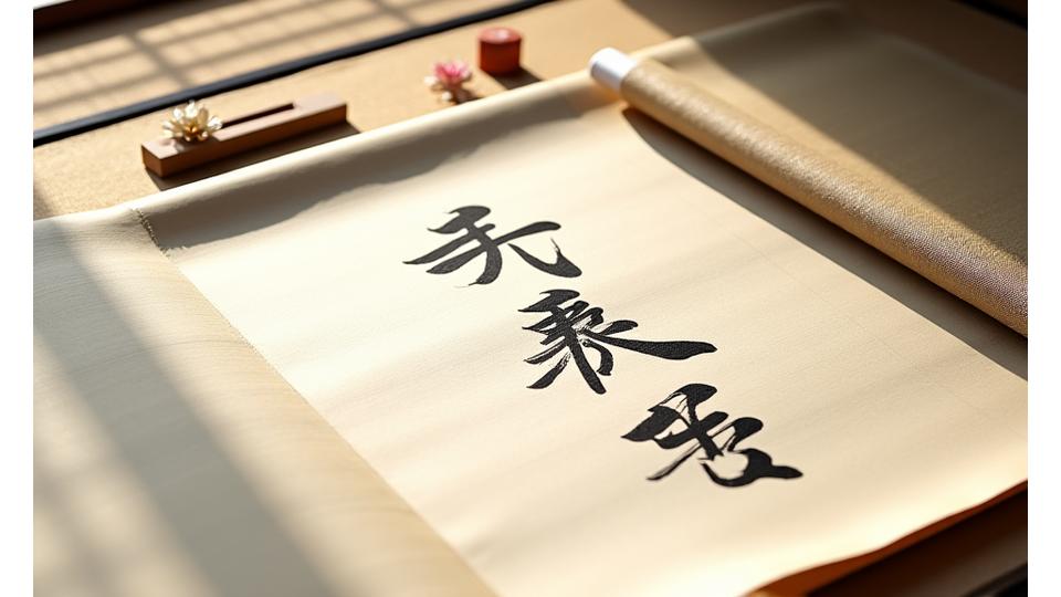 和紙の上に広がる巻物状の規約書、古風な筆とインクが添えられ、伝統と規定の融合を象徴